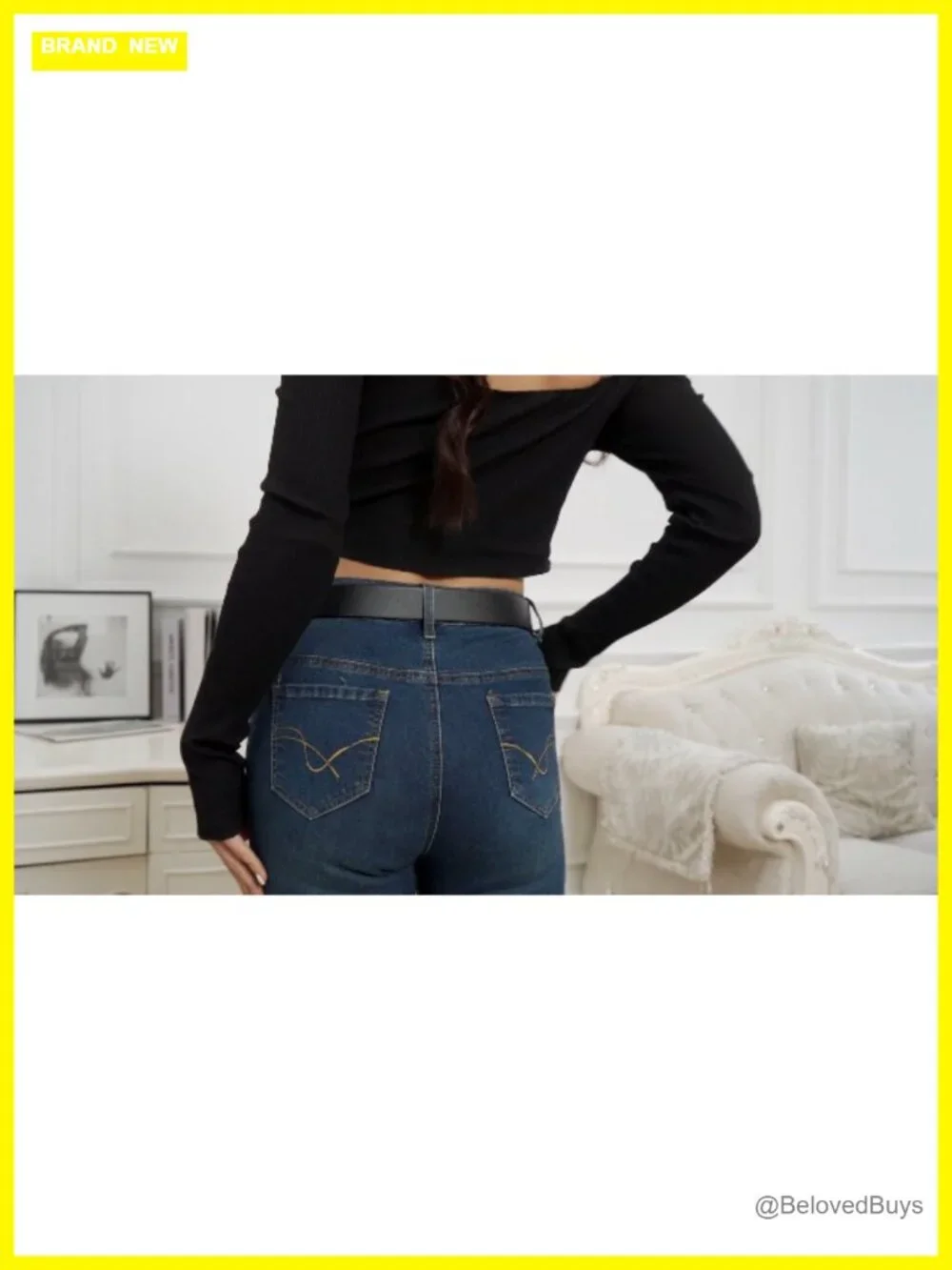 Women Faux Leather Belt with Black Buckle Casual Waist Belt for Jeans Pants